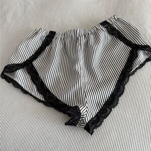 Black and White Striped Lace Trim Shorts